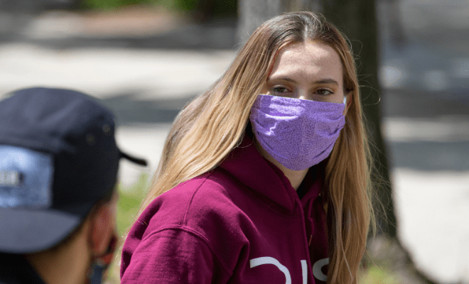 Students in masks on campus
